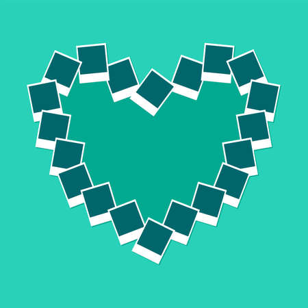 Collage in heart form. Album collage by adding your photos around the heart. Set of love photo collage and photo frame card, vector elegant template design.のイラスト素材