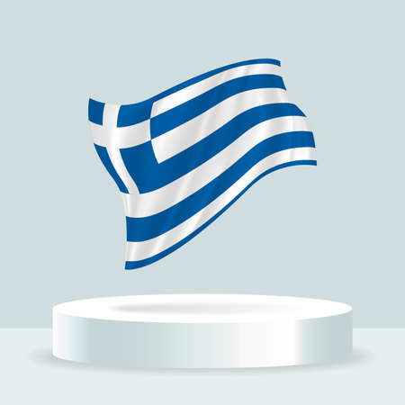 greece flag. 3d rendering of the flag displayed on the stand. Waving flag in modern pastel colors. Flag drawing, shading and color on separate layers, neatly in groups for easy.のイラスト素材
