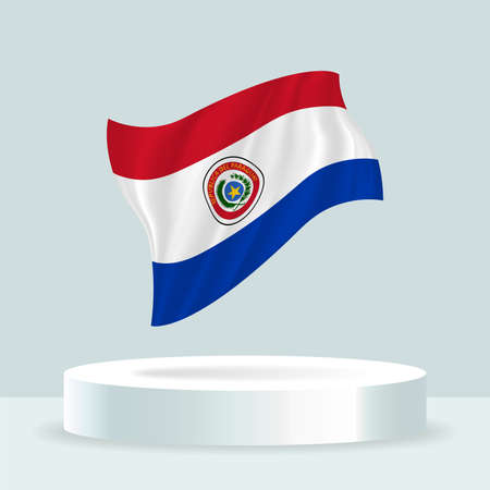 Paraguay flag. 3d rendering of the flag displayed on the stand. Waving flag in modern pastel colors. Flag drawing, shading and color on separate layers, neatly in groups for easy eのイラスト素材