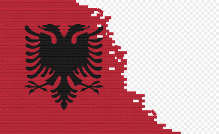 Albania flag on broken brick wall. Empty flag field of another country. country comparison. Easy editing and vector in groups.のイラスト素材