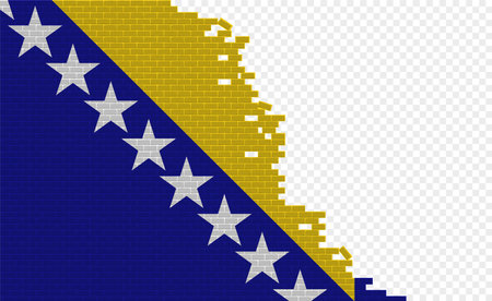 Bosnia and Herzegovina flag on broken brick wall. Empty flag field of another country. country comparison. Easy editing and vector in groups.のイラスト素材