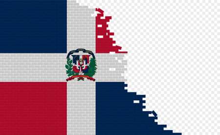 Dominican Republic flag on broken brick wall. Empty flag field of another country. country comparison. Easy editing and vector in groups.のイラスト素材