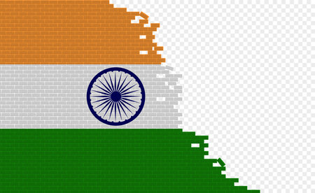 India flag on broken brick wall. Empty flag field of another country. country comparison. Easy editing and vector in groups.のイラスト素材