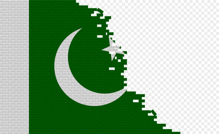 Pakistan flag on broken brick wall. Empty flag field of another country. country comparison. Easy editing and vector in groups.のイラスト素材