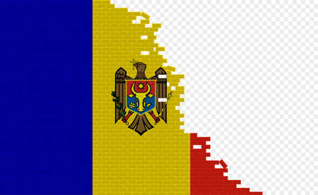 Moldovan flag on broken brick wall. Empty flag field of another country. country comparison. Easy editing and vector in groups.のイラスト素材