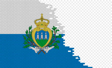 San Marino flag on broken brick wall. Empty flag field of another country. country comparison. Easy editing and vector in groups.のイラスト素材