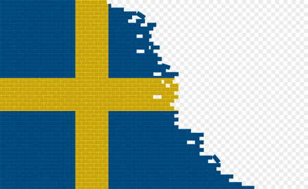 Sweden flag on broken brick wall. Empty flag field of another country. country comparison. Easy editing and vector in groups.のイラスト素材