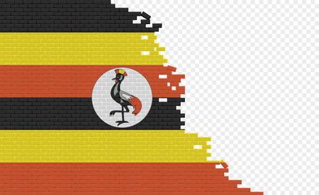 Uganda flag on broken brick wall. Empty flag field of another country. country comparison. Easy editing and vector in groups.のイラスト素材