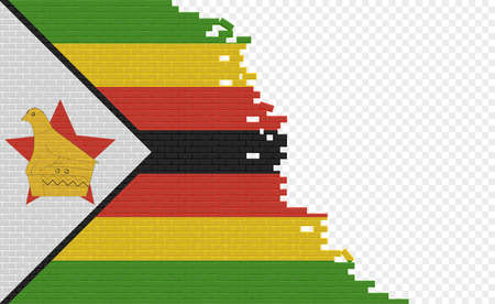 Zimbabwe flag on broken brick wall. Empty flag field of another country. country comparison. Easy editing and vector in groups.のイラスト素材