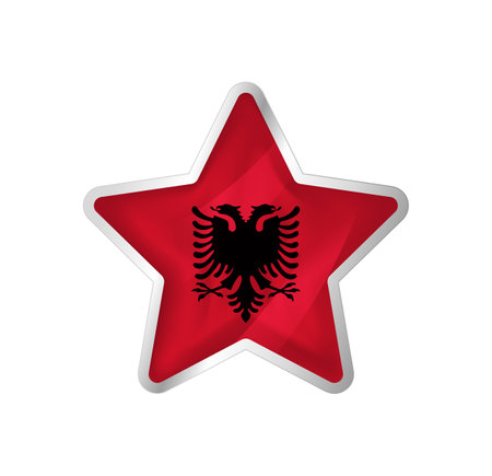 Albania flag in star. Button star and flag template. Easy editing and vector in groups. National flag vector illustration on white background.のイラスト素材