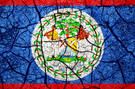 Dry soil pattern on the flag of Belize. Country with drought concept. water problem. Dry cracked earth country.の写真素材