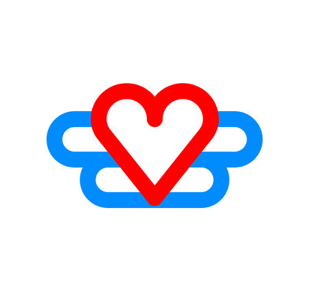 Wings from the heart. modern linear red heart. Logo template with love and heart shape decoration. The first signature vector.のイラスト素材