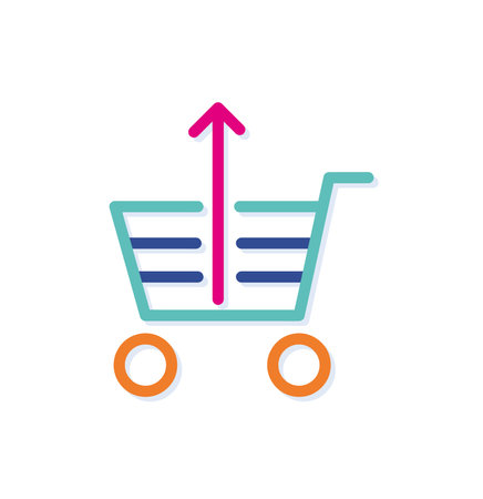Abstract colorful growth shopping cart logo icon. Rising arrow. Modern lines with new pop art colors. Bold line clean style template set.のイラスト素材