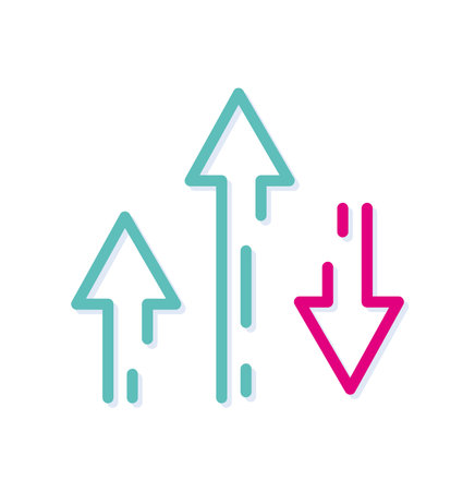 Abstract colorful arrow logo icon. Leadership is divergent. Modern lines with new pop art colors. Bold line clean style template set.のイラスト素材