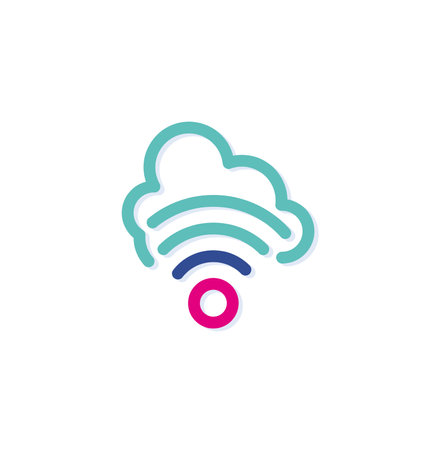 Wifi logo icon on abstract colorful cloud. Backup on the Internet. Informatics lines. Modern lines with new pop art colors. Bold line clean style template set.のイラスト素材