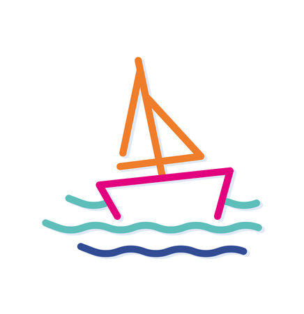 Abstract colorful sailing boat logo icon. To sail by sailing. Modern lines with new pop art colors. Bold line clean style template set.のイラスト素材