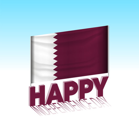 Qatar independence day. Simple Qatar flag and billboard in the sky. 3d lettering template. Ready special day design message.のイラスト素材
