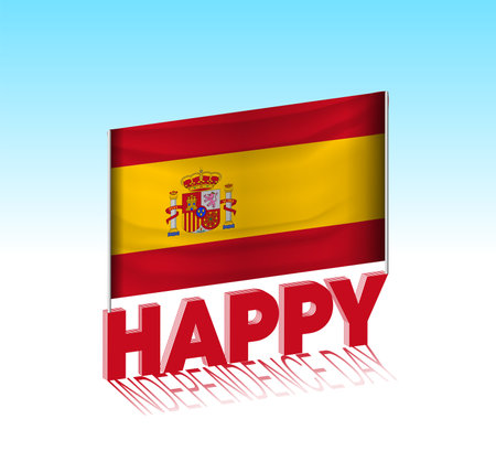 Spain independence day. Simple Spain flag and billboard in the sky. 3d lettering template. Ready special day design message.のイラスト素材