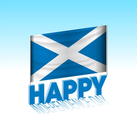 Scotland independence day. Simple Scotland flag and billboard in the sky. 3d lettering template. Ready special day design message.のイラスト素材