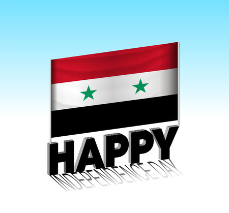Syria independence day. Simple Syria flag and billboard in the sky. 3d lettering template. Ready special day design message.のイラスト素材