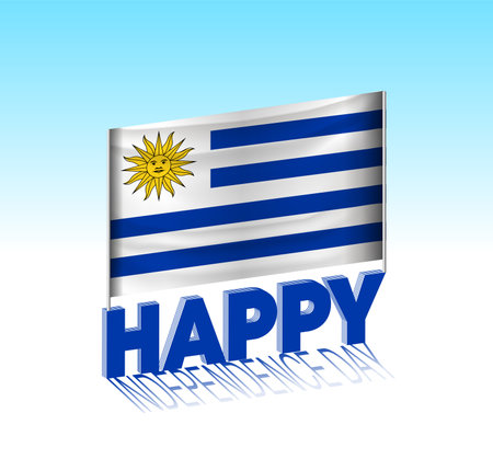Uruguay independence day. Simple Uruguay flag and billboard in the sky. 3d lettering template. Ready special day design message.のイラスト素材