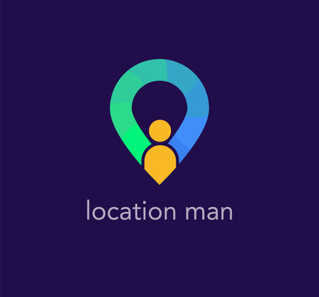 Location man logo in heart. Unique color transitions. people logo template. vectorのイラスト素材