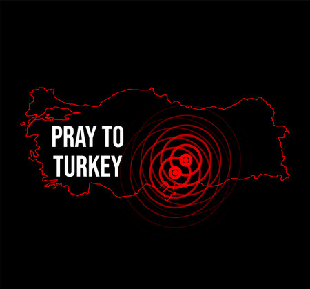 Pray to Turkey. Turkey earthquake. Two major earthquakes in eastern Turkey on February 6, 2023.のイラスト素材