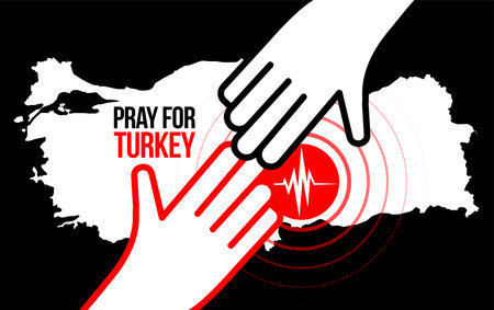 Helping hand to earthquake victims. Pray for Turkey. Turkey earthquake. Major earthquakes in eastern Turkey on February 6, 2023.のイラスト素材