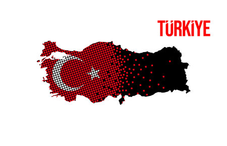 Unity and solidarity design. Turkish Flag From Dot. Turkey earthquake. Major earthquakes in eastern Turkey on February 6, 2023.のイラスト素材