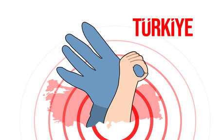 A helping hand of hope for earthquake victims. Pray for Turkey. Turkey earthquake. Major earthquakes in eastern Turkey on February 6, 2023.のイラスト素材