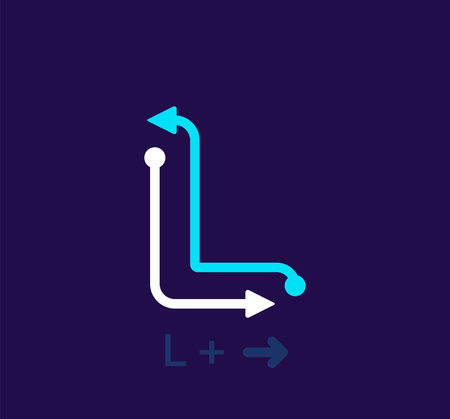 Linear letter L logo. unique logo. Abstract letter simple rotating arrow target icon. corporate identity vector.のイラスト素材