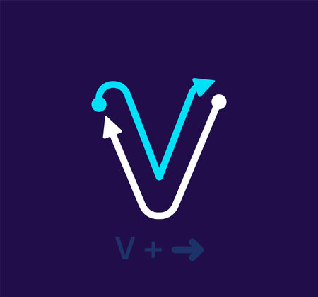 Linear letter V logo. unique logo. Abstract letter simple rotating arrow target icon. corporate identity vector.のイラスト素材