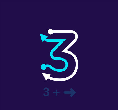 Linear number 3 logo. unique logo. Abstract number, simple rotating arrow target. Corporate identity vector.のイラスト素材