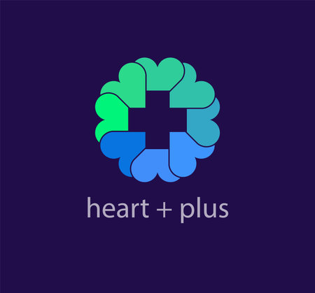 Health plus and intertwined Heart family logo. Unique color transitions. corporate healthcare company logo template. vectorのイラスト素材