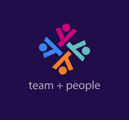 Continuous teamwork and people raising hands, solidarity idea logo. Unique color transitions. people logo template. vector.のイラスト素材