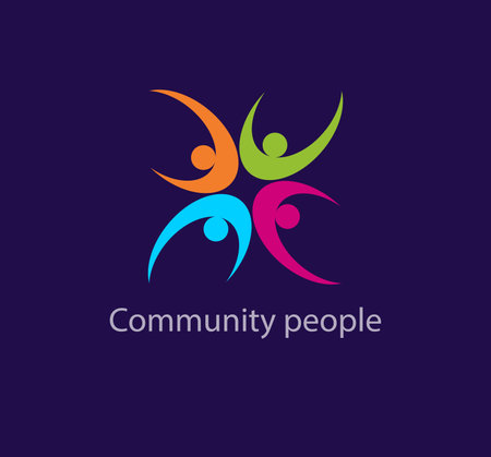 Continuous teamwork and people raising hands, solidarity idea logo. Unique color transitions. people logo template. vector.のイラスト素材