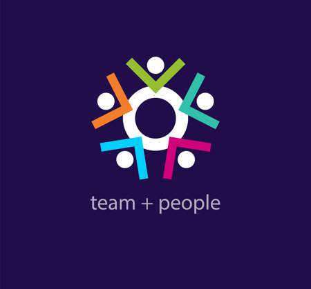 Continuous teamwork and people raising hands, unity idea logo. Unique color transitions. people logo template. vector.のイラスト素材