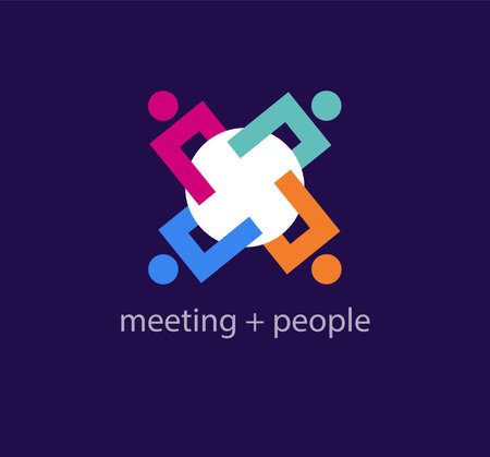 Modern meeting logotype. Unique color transitions. People gathered around the table logo template. vector.のイラスト素材