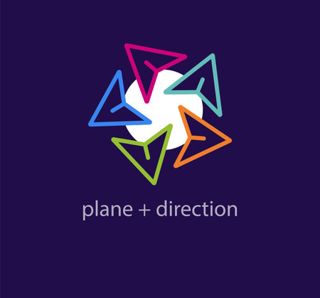 Unique circular paper airplane logo. Contemporary color transitions. Airplane cycle logo template....