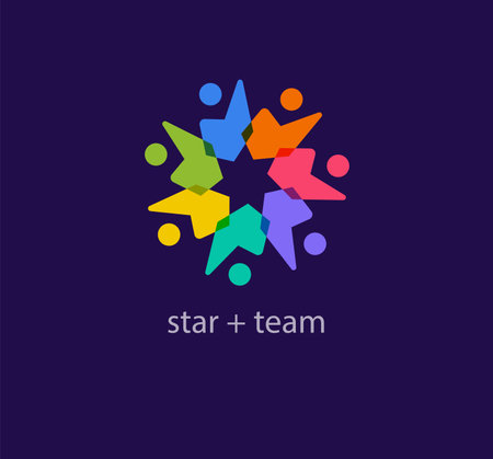 Unique star and connected people logo. Contemporary color transitions. Starcycle logo template. vector.のイラスト素材