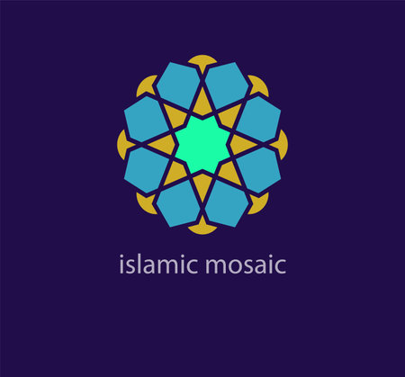 Unique islamic mosaic style logo design template. Abstract arabic symbol. Geometric unique shapes. Contemporary color transitions. Religion and Culture design logo template. vector.のイラスト素材