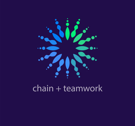 Modern virtual chain dot logo. Unique color transitions. Virtual cryptocurrency logo template. vector.のイラスト素材