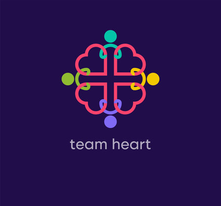Team heart people logo. Unique design color transitions. Team and joint success logo template. vector.のイラスト素材
