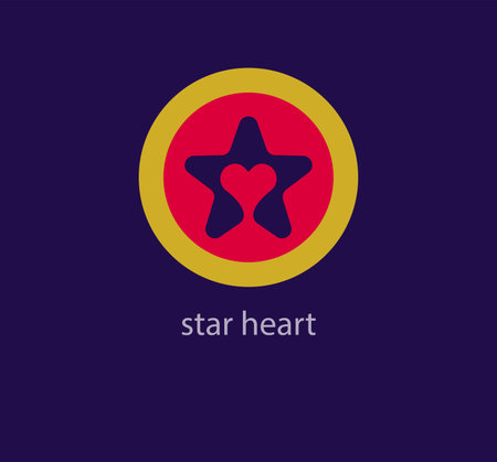 Heart logo inside modern star. Unique color transitions. Round label logo template. vectorのイラスト素材