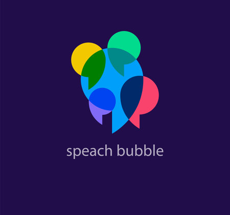 Modern speech bubbles logo. Unique color transitions. Brainstorm and team talk logo template. vectorのイラスト素材