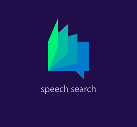Speech search logo. Unique color transitions. Book leaves logo template. vectorのイラスト素材