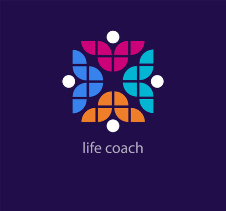 Unique life coach logo. Trend color transitions. Community support team logo template. vectorのイラスト素材