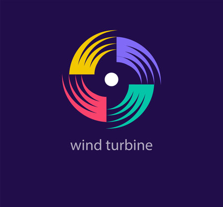 Wind turbine logo. Modern linear and colorful design. logo template. Elegant, luxury, premium vectorのイラスト素材
