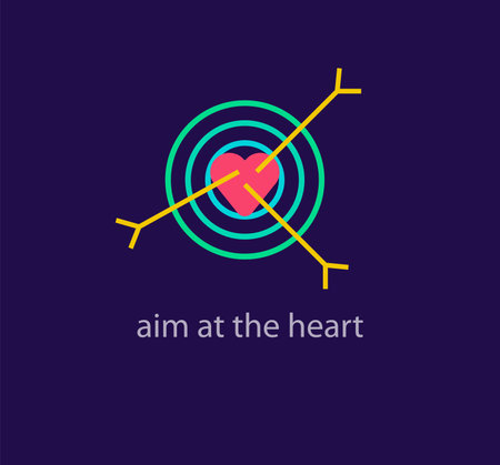 Center of heart with arrow handle. aim at your heart logo. Creative heart target. vectorのイラスト素材
