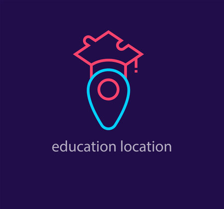 Unique educational puzzle line location logo. Modern design color. Education point logo template. vector.のイラスト素材